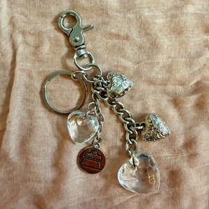 Kathy Van Zeeland Designer Keychain Double Heart Crystal Charm Y2K 5.5”